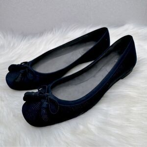 Stuart Weitzman Tulip Bow Square Toe Navy Flats 7.5